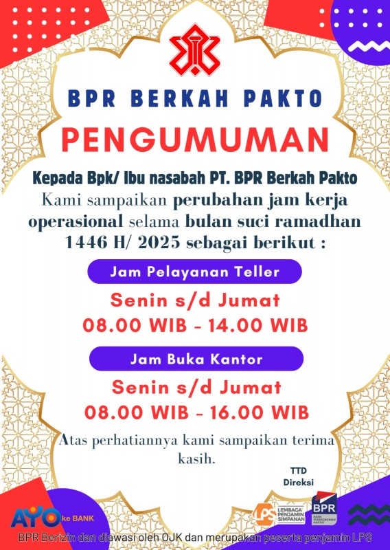 PENGUMUMAN JAM OPERASIONAL SELAMA RAMADHAN 1446 H